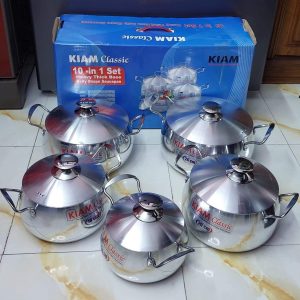 Kiam Heavy 10 in 1 Cooking Set  Thick Base Belly Shape Saucepan