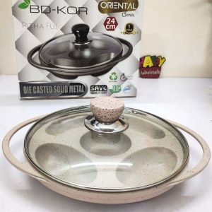 Baby Pink Pitha Pan Non stick Marble Coated with glass lid