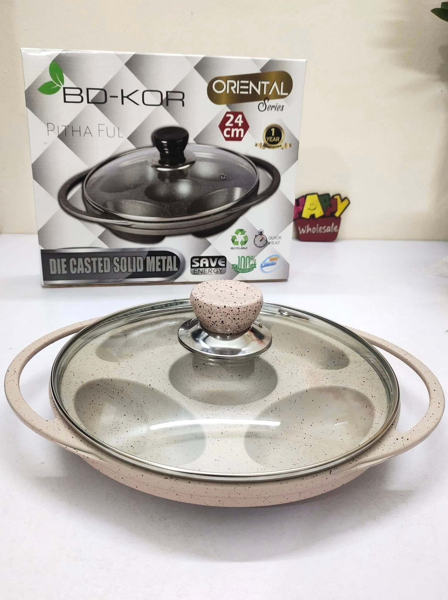 Baby Pink Pitha Pan Non stick Marble Coated with glass lid