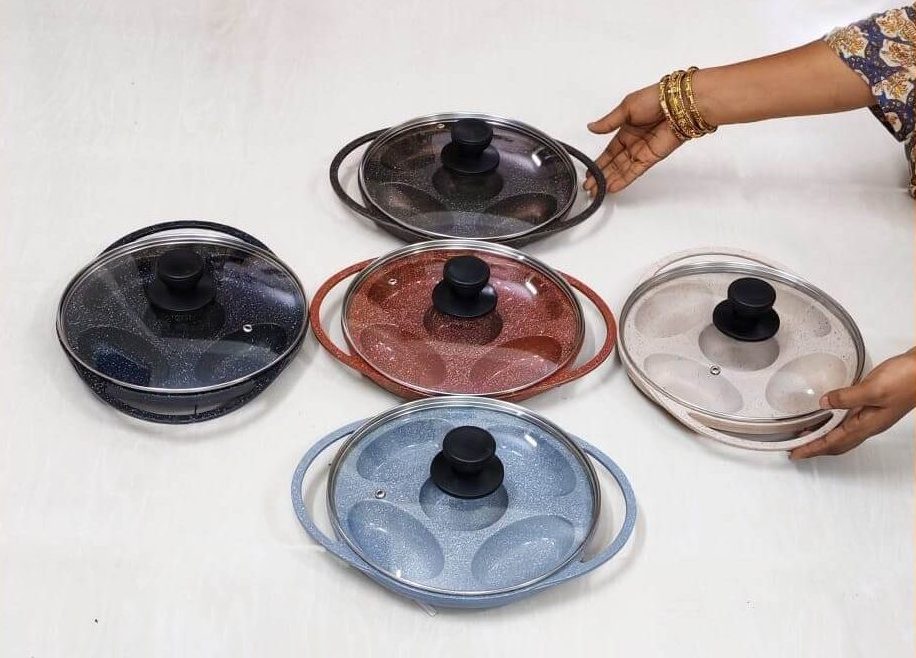 Pitha Pan Non stick Marble Coated with glass lid