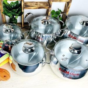 Glass lid Kiam Heavy Thick Base Belly Shape Saucepan 10 in 1 set