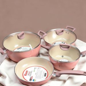Kiam 7pcs Set Super Ceramic Nonstick Cookware Pink