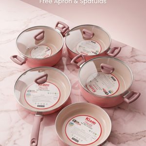 Kiam 9Pcs Pink Ceramic Cooking Set
